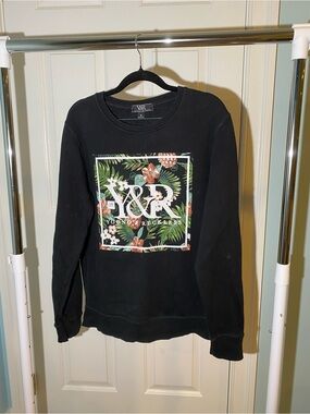 Young & Reckless Black Crewneck with Tropical Floral Box Logo